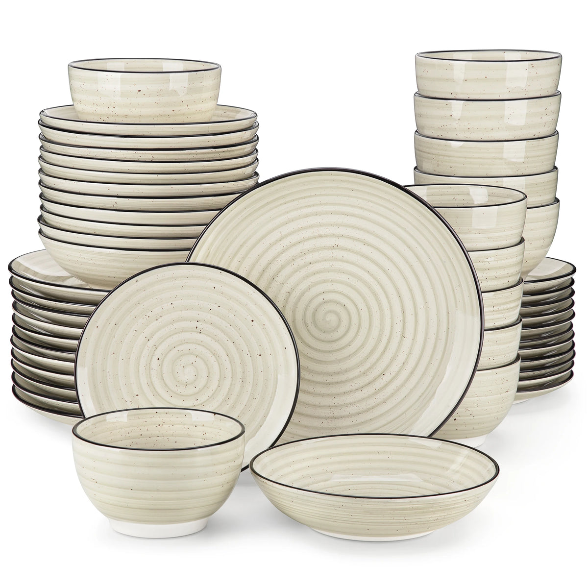 24/48 Piece Beige Plates Dinner Sets Ceramic Dinnerware Sets Hand Painted Spiral With 6 Dinner Plate/Dessert/Soup/Bowl