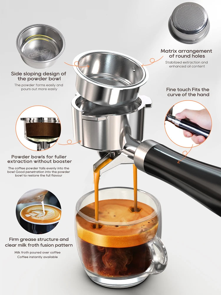 20 Bar Semi Automatic Espresso Coffee Machine Temperature Adjustable Cold/Hot Super Slim Coffee Maker Cappuccino H10B