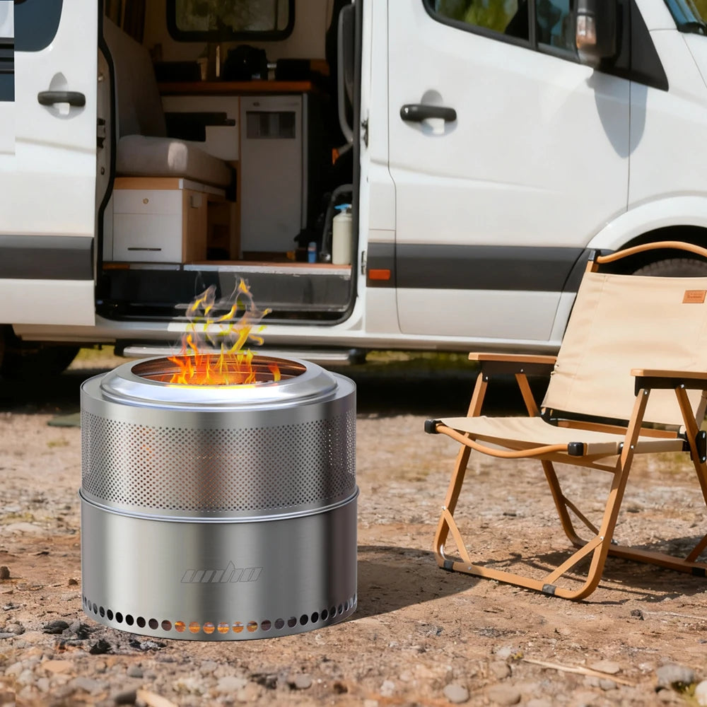 19-inch Smokeless Fire Pit, Used for Outdoor Wood Burning, Portable 304 Stainless Steel Camping Stove, Perforated Fireplace, Suitable for Outdoor Heating, Hunting, Barbecue and Ice Fishing.