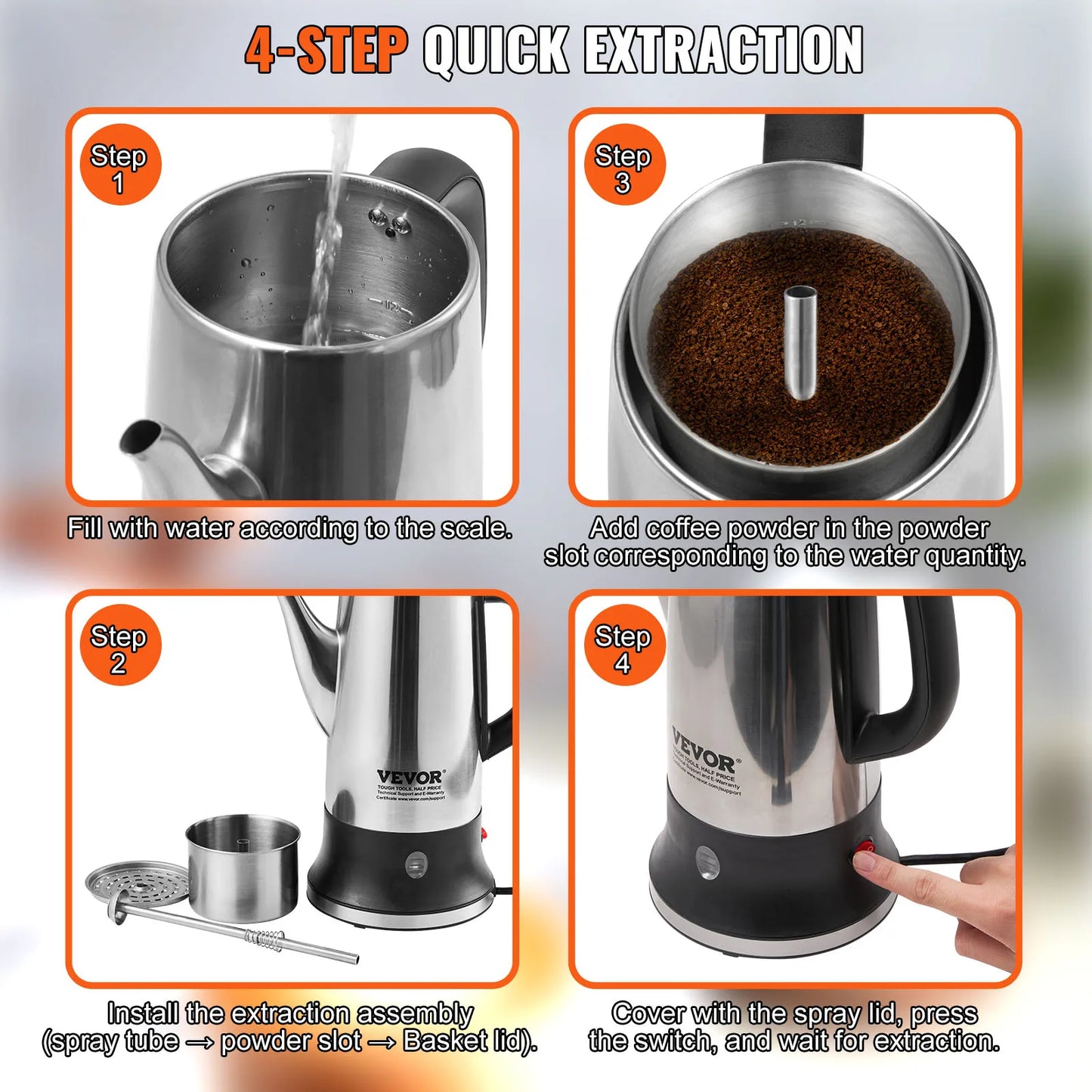 12-Cup Electric Percolator Coffee Pot 304 Stainless Steel Coffee Percolator with Keep Warm Function