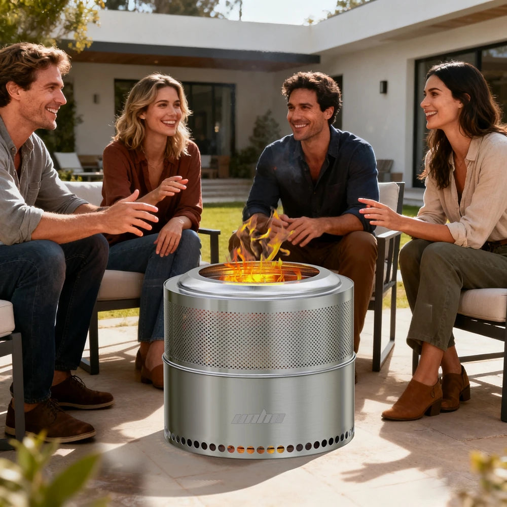 19-inch Smokeless Fire Pit, Used for Outdoor Wood Burning, Portable 304 Stainless Steel Camping Stove, Perforated Fireplace, Suitable for Outdoor Heating, Hunting, Barbecue and Ice Fishing.