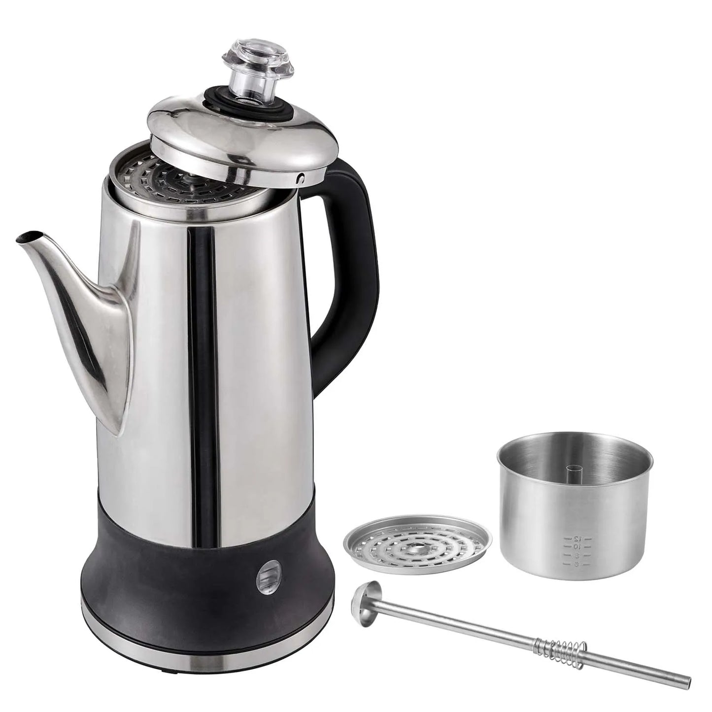 12-Cup Electric Percolator Coffee Pot 304 Stainless Steel Coffee Percolator with Keep Warm Function