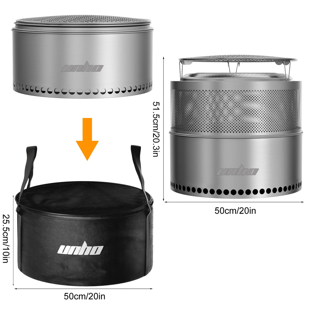 19-inch Smokeless Fire Pit, Used for Outdoor Wood Burning, Portable 304 Stainless Steel Camping Stove, Perforated Fireplace, Suitable for Outdoor Heating, Hunting, Barbecue and Ice Fishing.