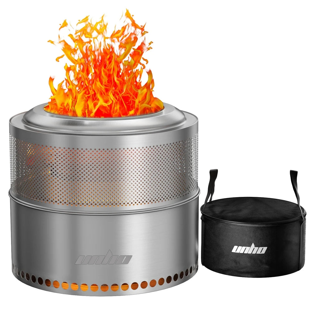 19-inch Smokeless Fire Pit, Used for Outdoor Wood Burning, Portable 304 Stainless Steel Camping Stove, Perforated Fireplace, Suitable for Outdoor Heating, Hunting, Barbecue and Ice Fishing.
