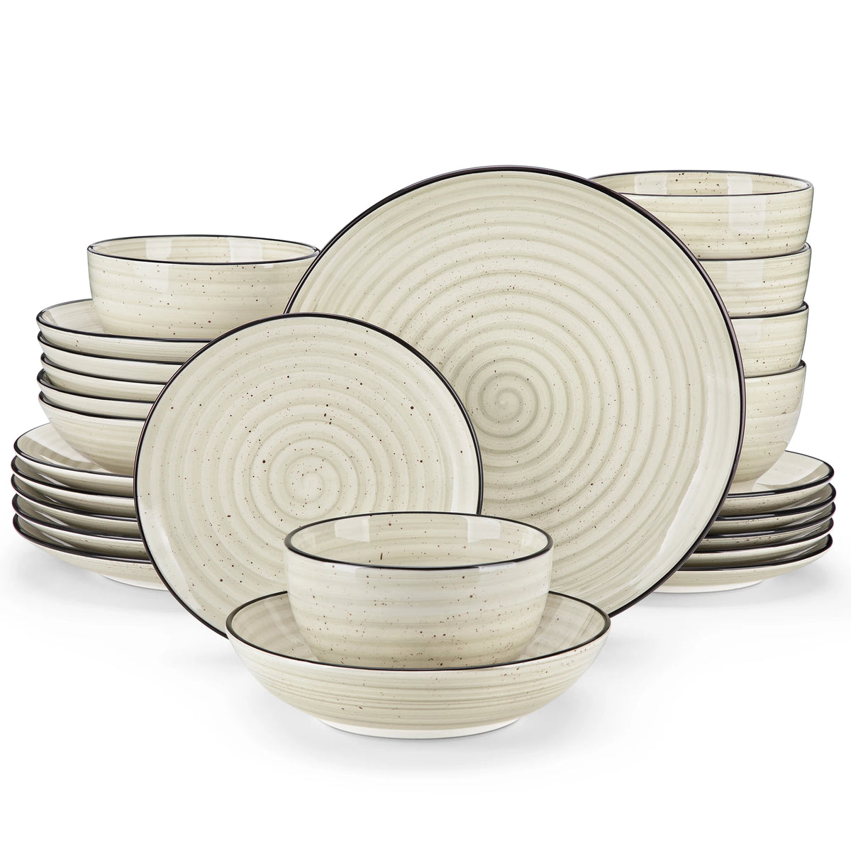 24/48 Piece Beige Plates Dinner Sets Ceramic Dinnerware Sets Hand Painted Spiral With 6 Dinner Plate/Dessert/Soup/Bowl