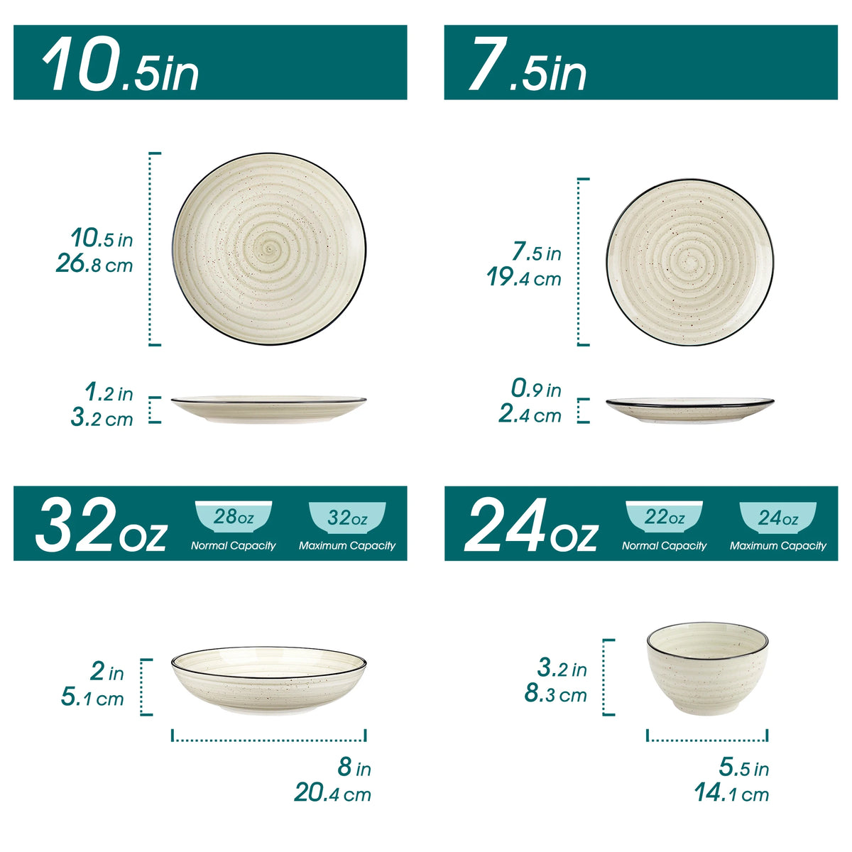 24/48 Piece Beige Plates Dinner Sets Ceramic Dinnerware Sets Hand Painted Spiral With 6 Dinner Plate/Dessert/Soup/Bowl